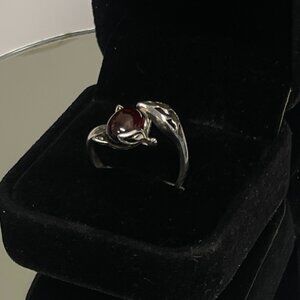 Unique Ruby Red Stone Fox Wrap Tail Ring Adjustable Sterling Silver 925